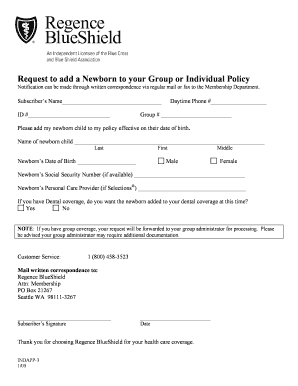 Request to Add Newborn to Health Policy