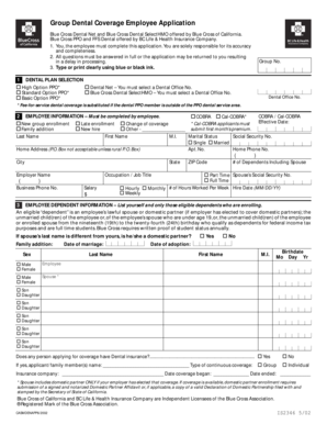 Group Dental Coverage Employee Application