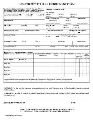 Health Benefit Plan Enrollment Form