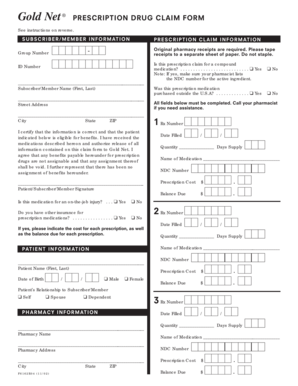 Gold Net Prescription Drug Claim Form