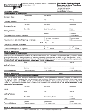 UnumProvident Long Term Care Continuation Form