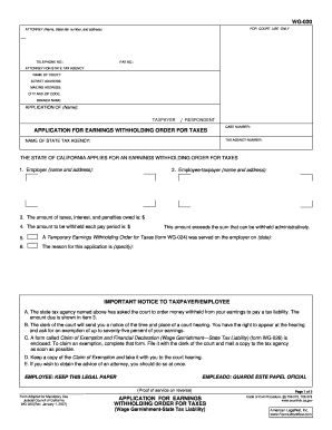 California Earnings Withholding Order for Taxes