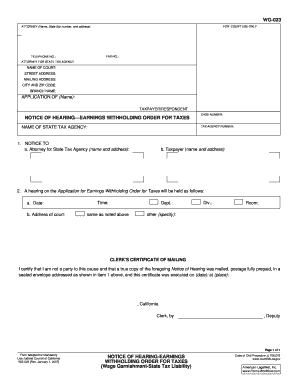 Notice of Hearing Earnings Withholding Order California