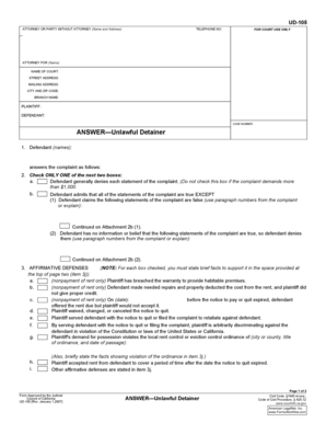 California Unlawful Detainer Answer Form