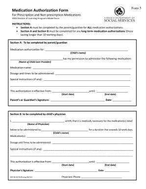 Virginia Medication Authorization Form