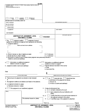 California Abstract of Judgment Form EJ-001