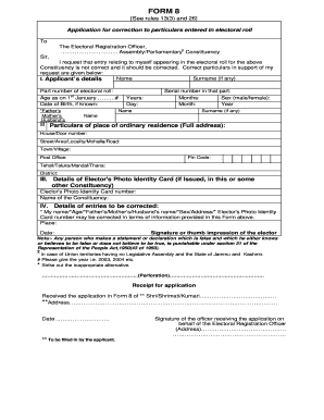 Form 8 - Application for Correction to Electoral Roll