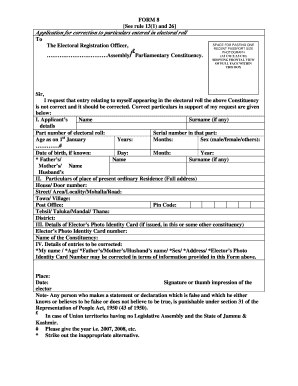 Form 8 - Application for Correction to Electoral Roll