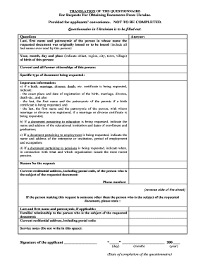 Ukraine Document Request Questionnaire