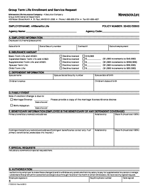 Group Term Life Enrollment and Service Request