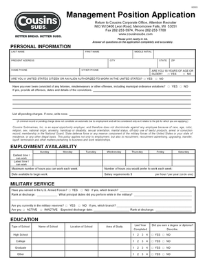 Management Position Application Form