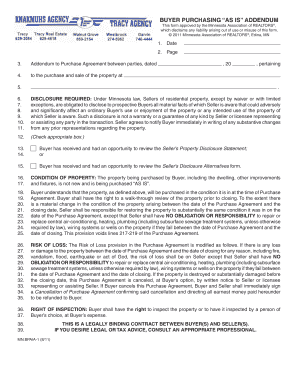 Minnesota Buyer Purchasing As Is Addendum