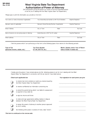 WV-2848 West Virginia State Tax Department Authorization of ...