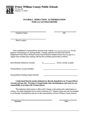 Payroll Deduction Authorization for US Savings Bonds