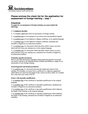 Application Checklist for Assessment of Foreign Training