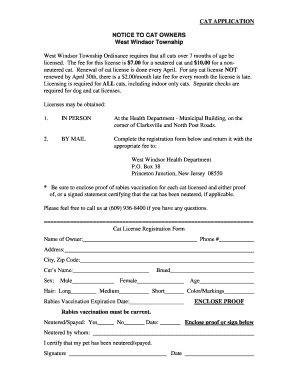 West Windsor Cat License Application