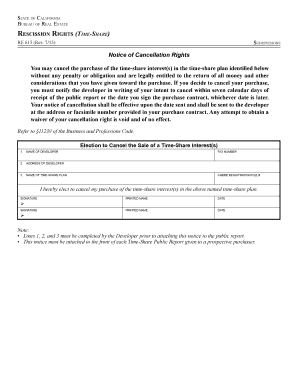 California Time-Share Rescission Rights Notice