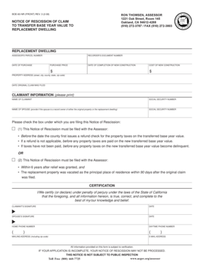 California Notice of Rescission of Claim