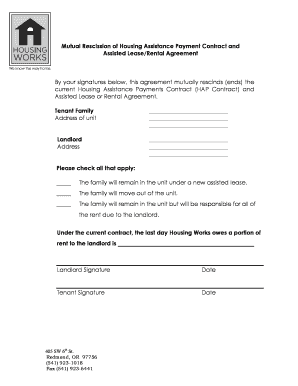 Mutual Rescission of Housing Assistance Payment Contract