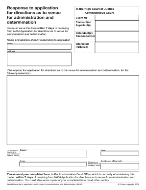 Response to Application for Directions as to Venue