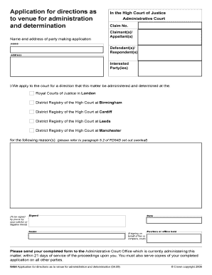 Application for Directions as to Venue for Administration and Determination