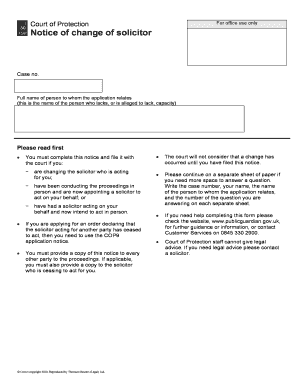 Court of Protection Notice of Change of Solicitor