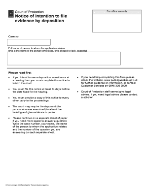 Court of Protection Notice of Intention to File Evidence by Deposition