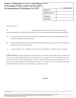 Notice of Intention to Vary Attachment of Earnings Order