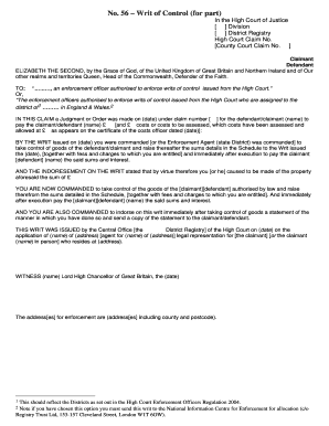 Writ of Control for Part