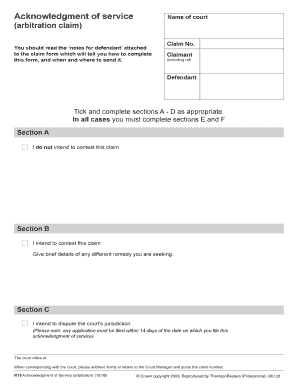 Acknowledgment of Service (Arbitration Claim)