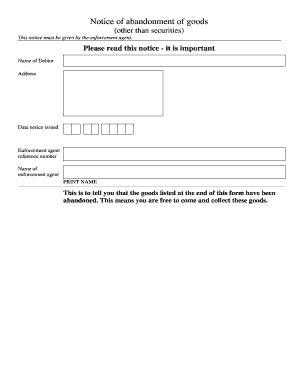 Notice of Abandonment of Goods