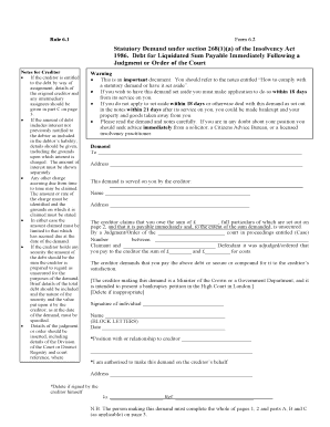 Statutory Demand under Insolvency Act 1986