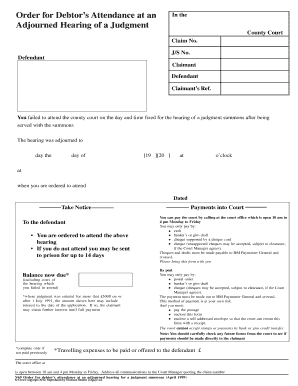 Order for Debtor’s Attendance at an Adjourned Hearing