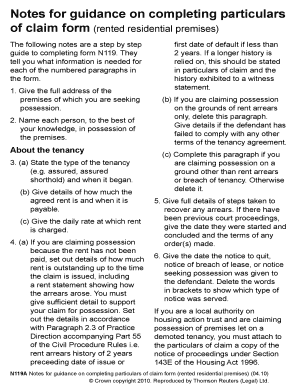 Particulars of Claim Form N119
