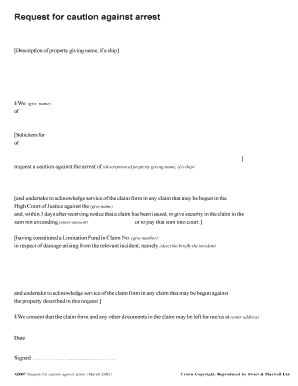 Request for Caution Against Arrest