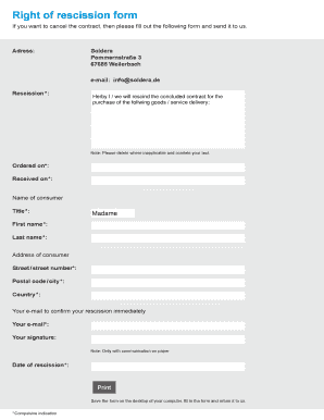 Right of Rescission Form