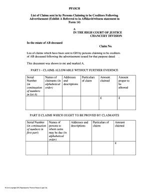 List of Creditor Claims Form
