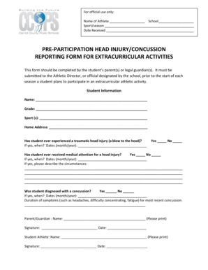 Pre-Participation Head Injury/Concussion Reporting Form