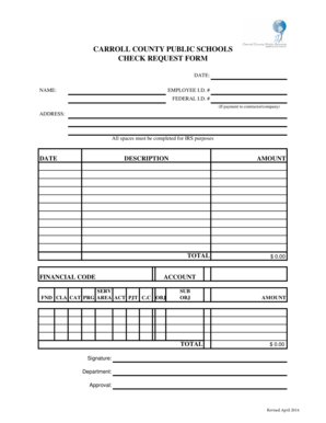 Carroll County Public Schools Check Request Form
