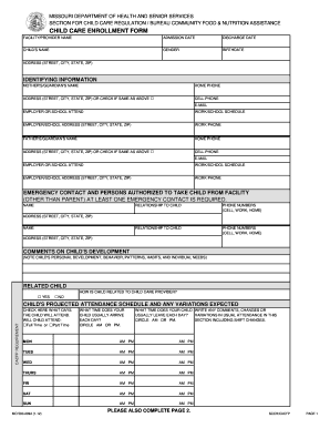 Missouri Child Care Enrollment Form