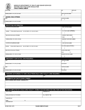 Missouri Child Enrollment Form