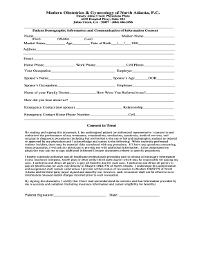 Patient Demographic Information and Communication Consent