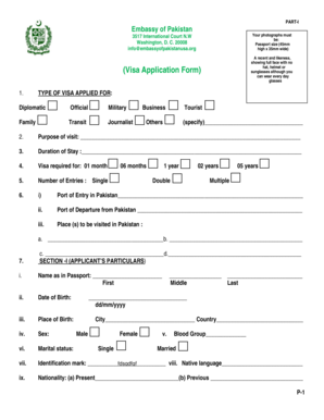Pakistan Visa Application Form