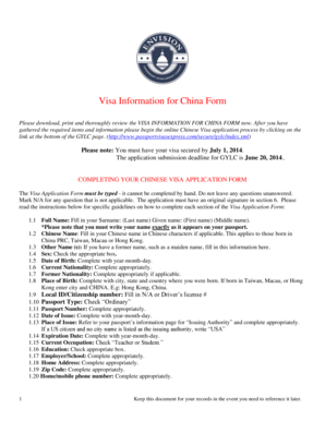 Chinese Visa Application Form