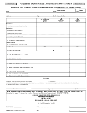 Oregon Wholesale Malt Beverage & Wine Privilege Tax Statement