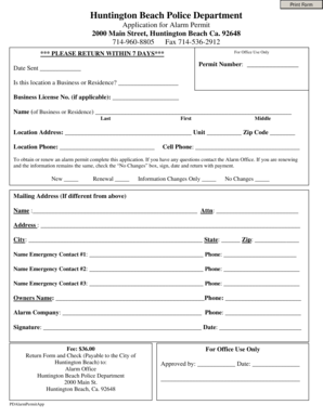Huntington Beach Alarm Permit Application