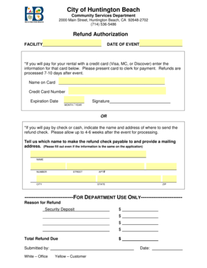 Huntington Beach Refund Authorization Form