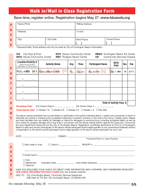 City of Huntington Beach Class Registration Form