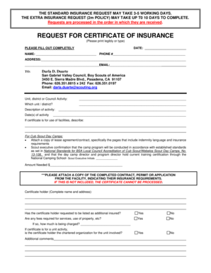 Request for Certificate of Insurance