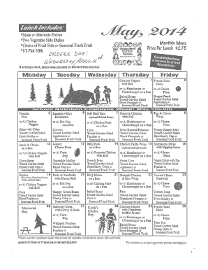 Monthly Lunch/Milk Order Form